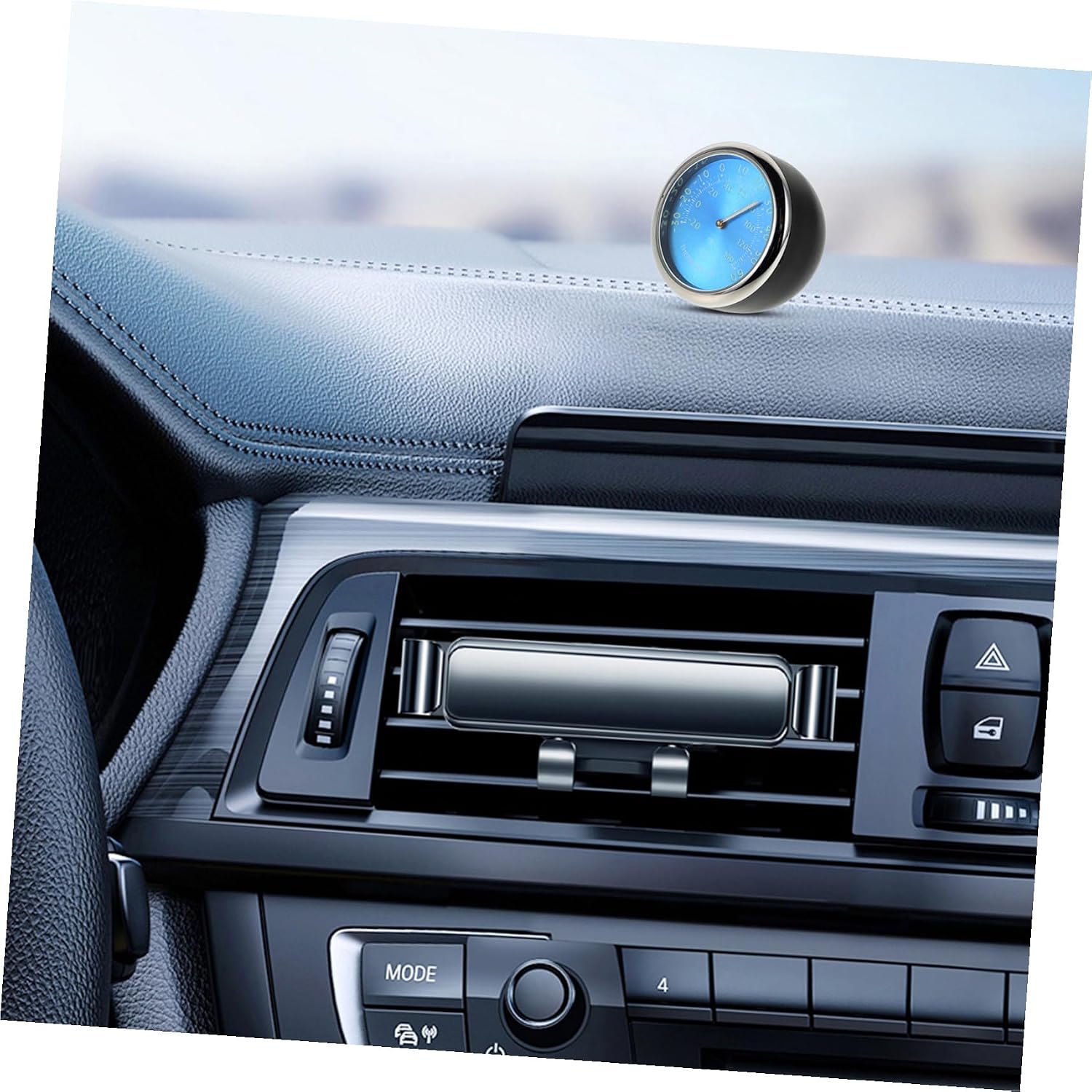 Car Interior Temperature Monitor with Quartz and Electronic Clock Night Glow Display Blue Dashboard Thermometer for Accurate and