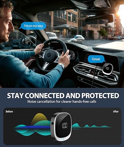 Vista 4 de COMSOON Adaptador Bluetooth AUX para Coche, [Pantalla LED] Receptor Bluetooth 5.3 para Altavoz/Estéreo Doméstico/Auriculares con Cable, Receptor