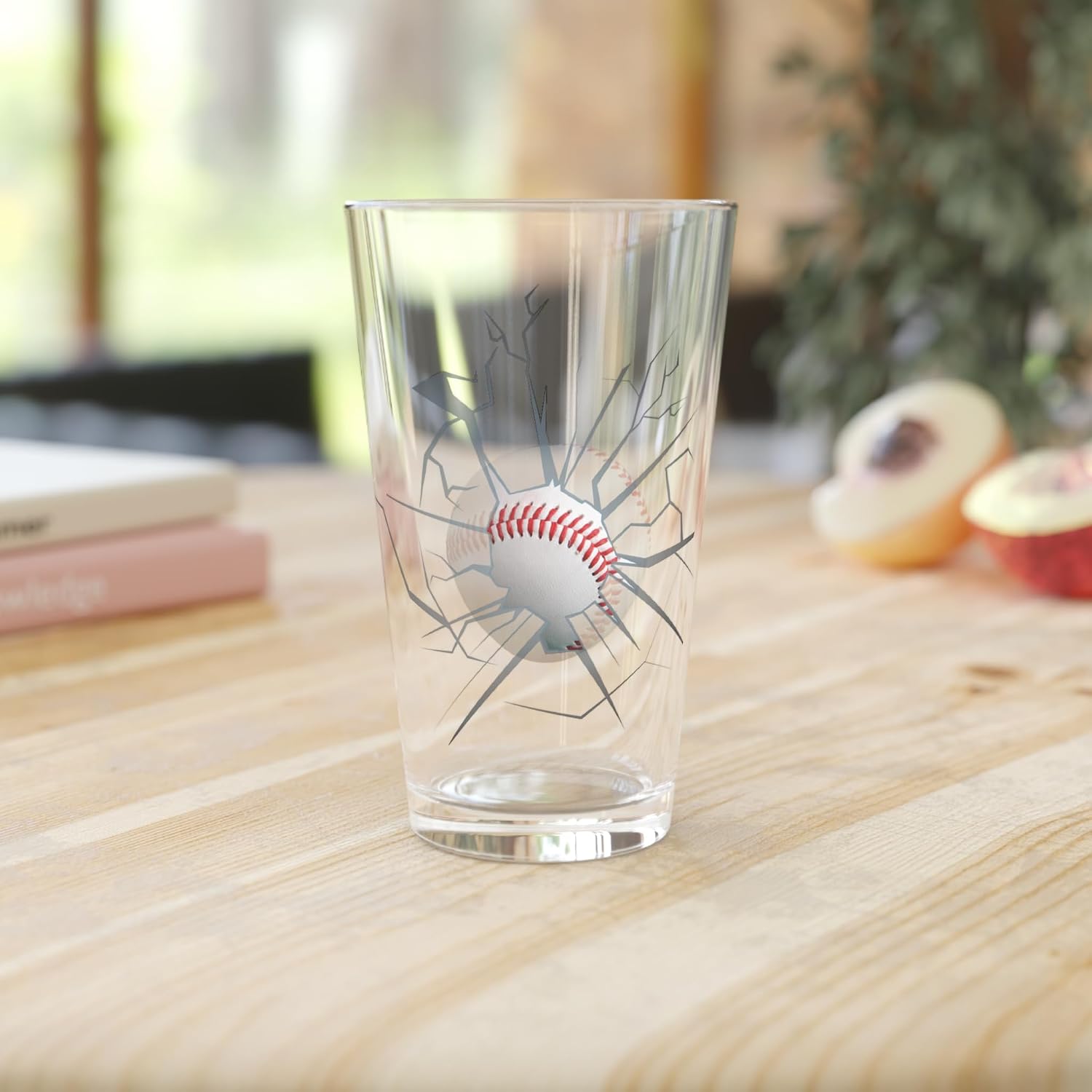 Sports Pint Glass, Smash Through Ball Shatter Effect Beer Glasses (6, Baseball)