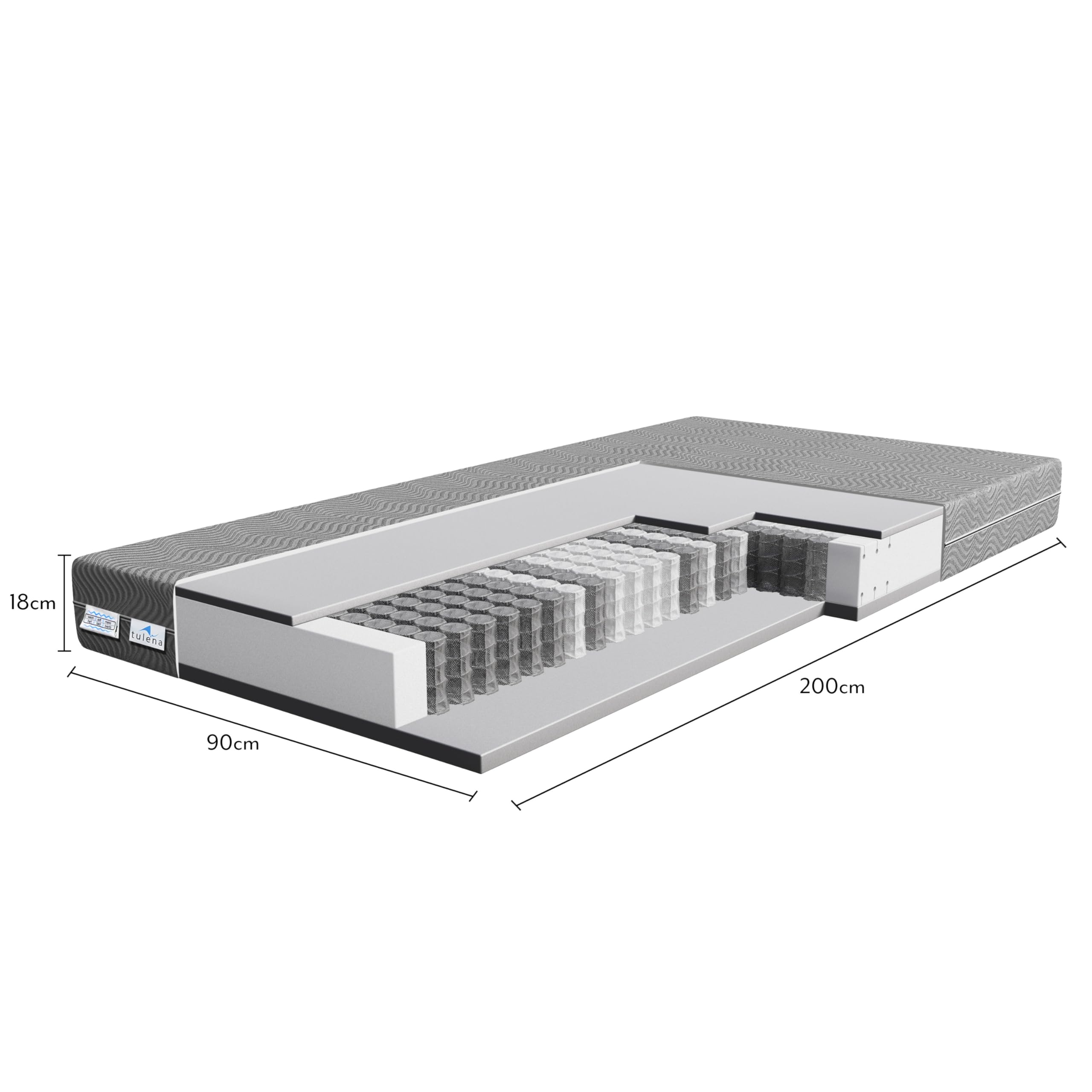 TULENA NOX Matratze 90x200 H1 + H2 Taschenfederkernmatratze 18 cm Basic Matratze für Kinder und Erwachsene - Wendematratze mit Bezug mit Reißverschluss Rollmatratze Oeko-TEX Zertifiziert