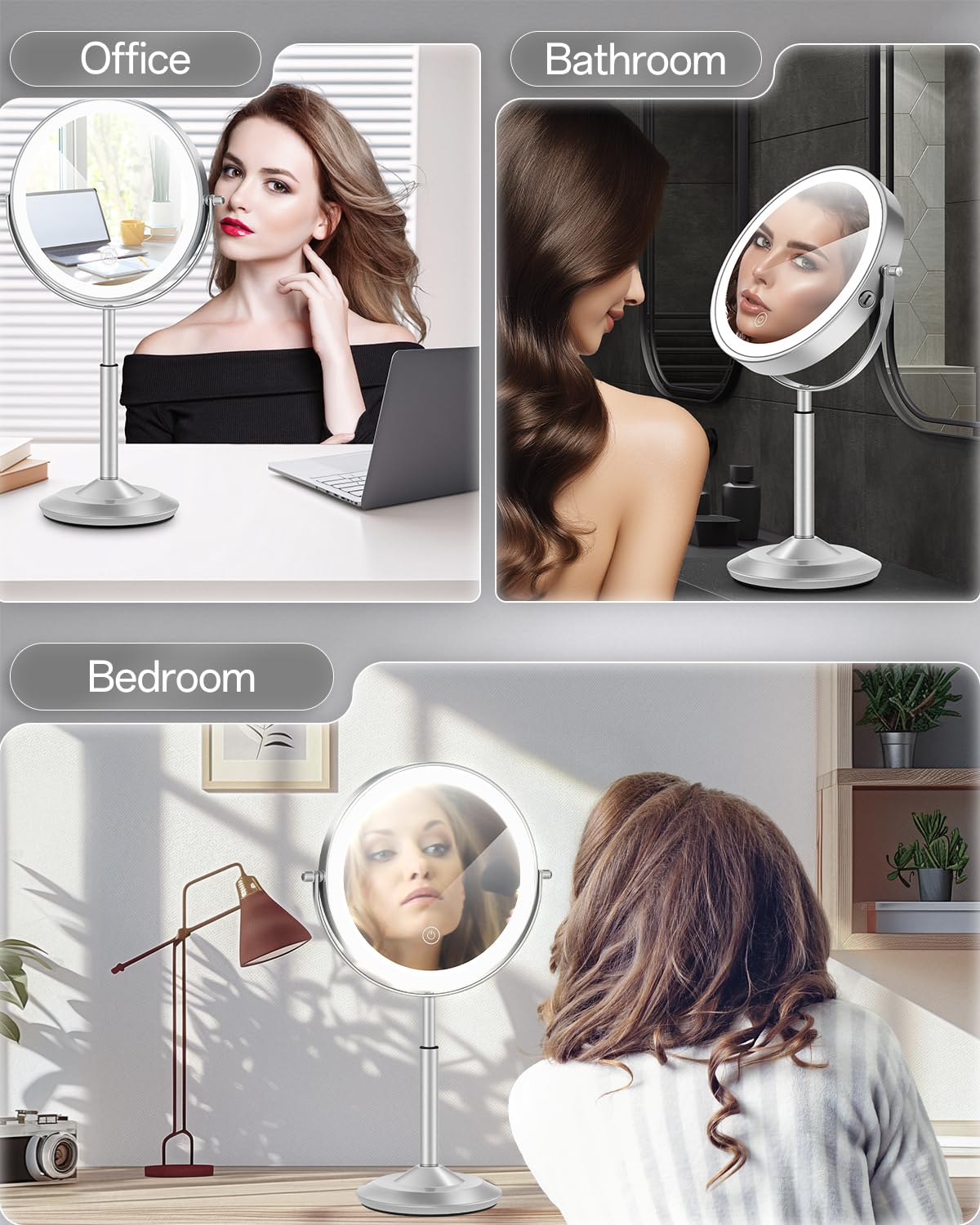 Lighted Makeup Mirror with 30X Magnification, Adjustable Height & 3 LED Lights