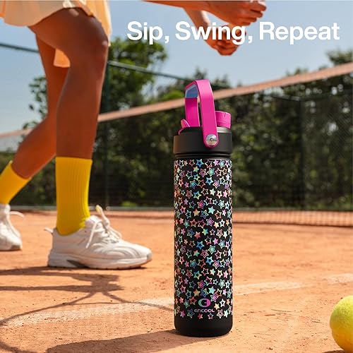 Miniatura 963 de ENCOOL Botella de agua aislada con popote, de acero inoxidable, a prueba de fugas, sin BPA, al vacío de doble pared que se mantiene fría durante 24