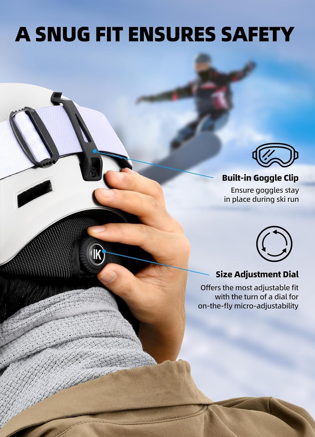 InnerKing Ski Helmet, Lightweight Adult Snowboard Helmet with Sturdy PC Shell & Shock-Absorbing EPS Foam & Soft Lining, Adjustable Snow Sport Helmets 10 Vents Men/Women