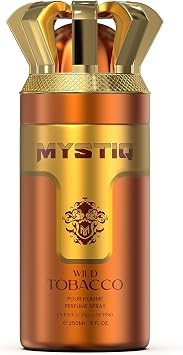 Wild Tobacco 250ml Extra Long Lasting Perfume Body Spray by Mystiq Nylaa for Him with Cardamom Jasmine Violet Leaf Leather Notes
