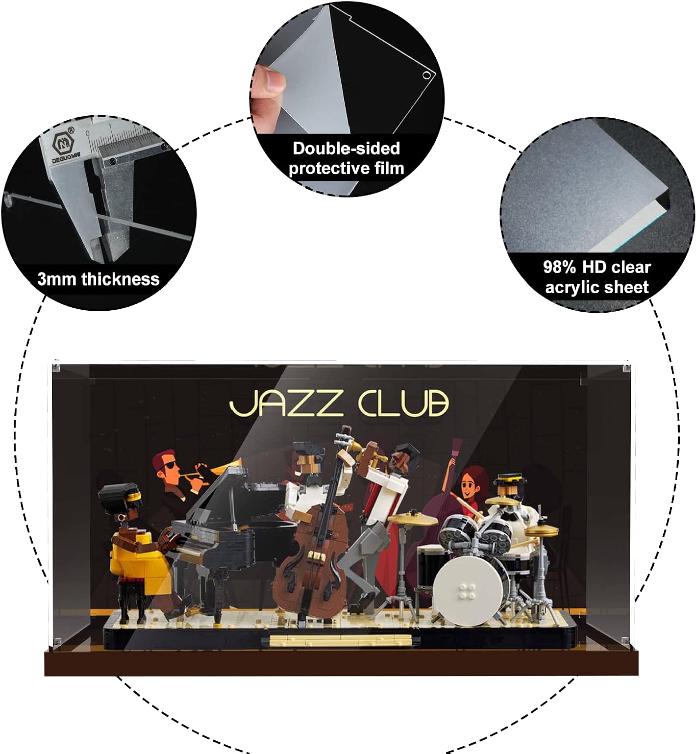 Vaodest Acrylic Display Case for Lego 21334 Jazz Quartet Set,3MM HD Dustproof Transparent Display Box for Lego 21334 Model(Box Only, Not Lego Building Set)