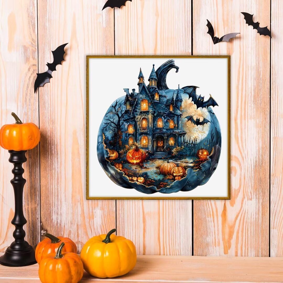 Wooden Puzzles Adults, Halloween Pumpkin Wooden Puzzles 200 Pieces, Unique Animal Shaped Wood Challenging Jigsaw Puzzles Gifts for Adults, 11.4x10.6in