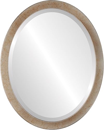 OVALCREST Espejo de pared biselado ovalado para decoración del hogar, estilo vienés, plata bruñida, dimensiones exteriores de 20 x 26 pulgadas