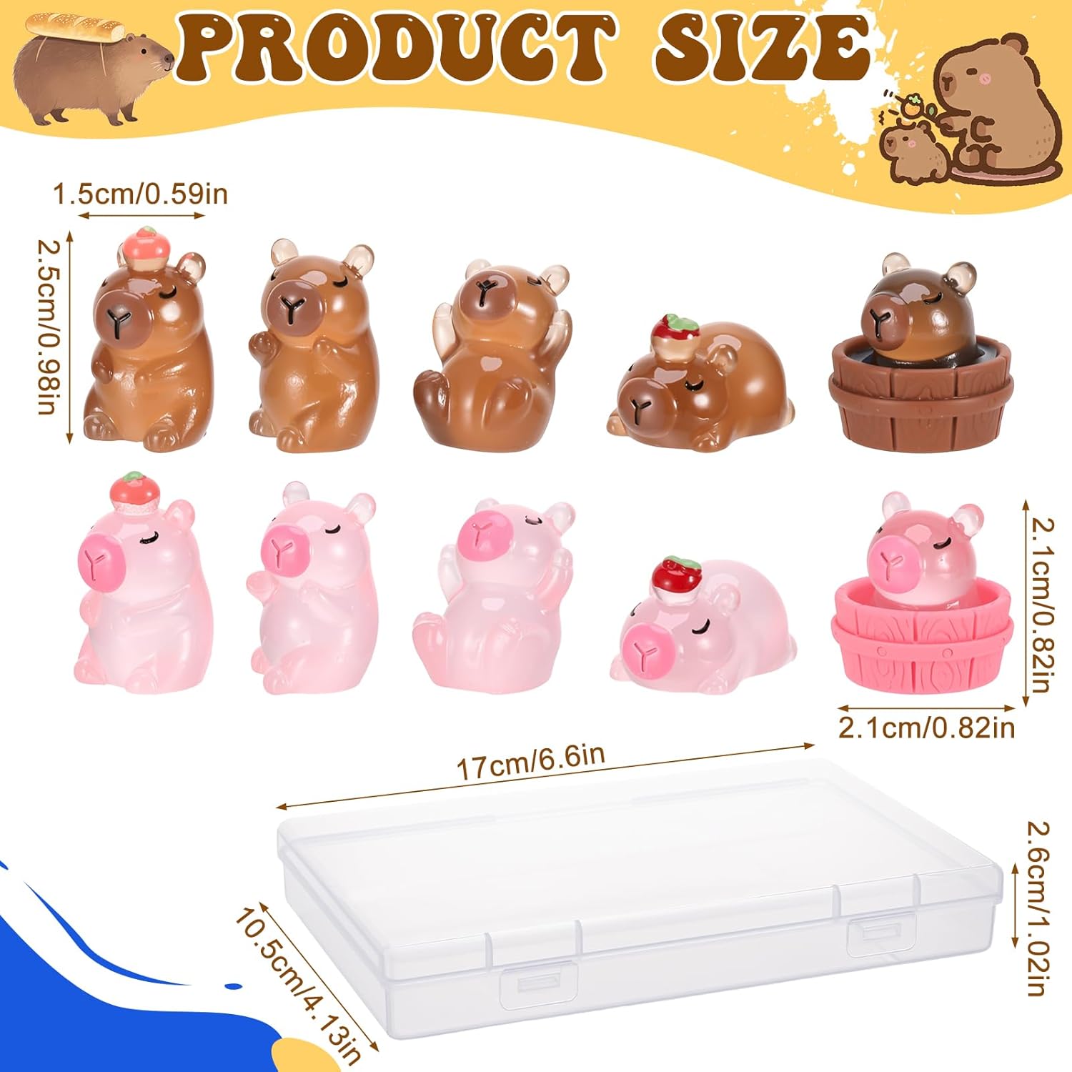 60 Pcs Mini Resin Capybara Brown Pink Tiny Capybara Miniature Animal Figurines for DIY Cake Decoration Ornaments Crafts Moss Landscape