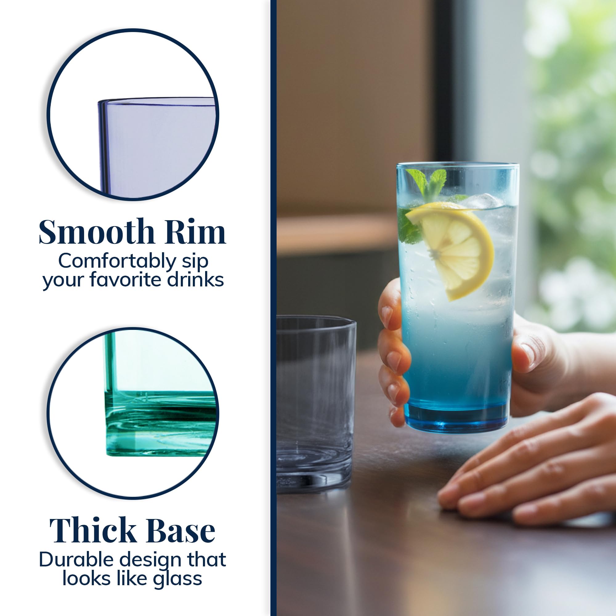 US Acrylic Vasos clásicos reutilizables de plástico (juego de 8) rocas de 12 onzas y vasos de agua de 16 onzas en colores costeros, vasos sin BPA, fabricados en Estados Unidos, aptos para lavavajillas