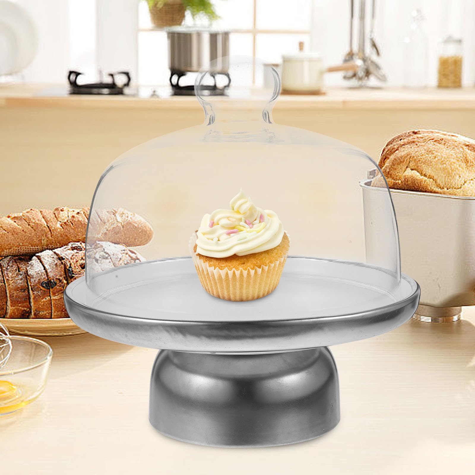 Vassoio per Dolci in Materiale Ceramico con Cupola in Vetro, Piatto Stabile per Frutta e Snack, per Ristoranti e Hotel