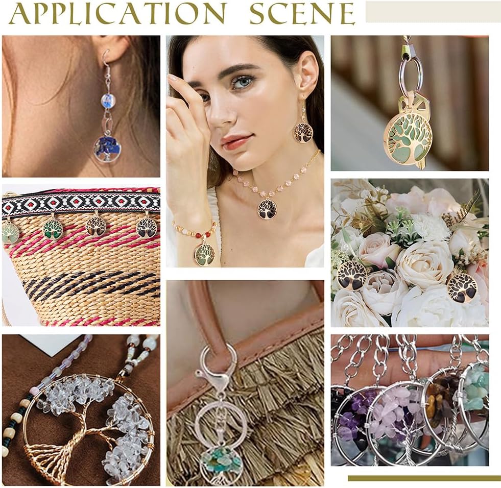 PH PandaHall 32Pcs 8 Colors Tree of Life Pendants 2.9cm/ 1.1inch Gemstone Chakra Charms, Crystal Quartz Stone Tree Life Charms for Jewelry Making - Image 6