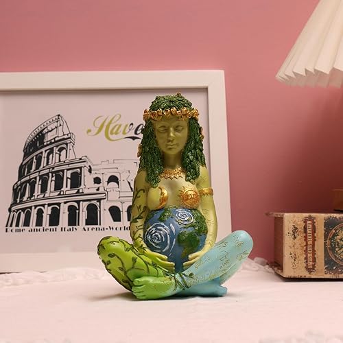 Miniatura 5 de Estatua de la Madre Tierra, 7 "Fertilidad Gaia Diosa Estatua, Naturaleza Embarazada Wiccan Altar Suministros, Moon Yoga Alter Table Witchcraft