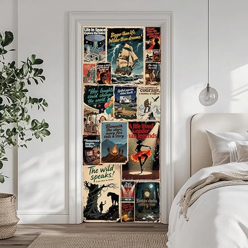 Miniatura 6 de arricraft 2 calcomanías autoadhesivas para puerta, 31.5 x 78.7 pulgadas, pósteres retro de películas, murales de puerta, calcomanías de PVC
