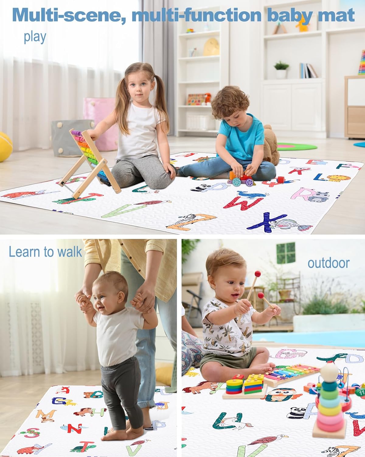 50x50 Play Mat for Playpen Foldable Baby Play Large Tummy Time Mat, Non Slip Washable Baby Play Mats for Floor, Portable Travel Crawling Mats for Toddlers and Infants