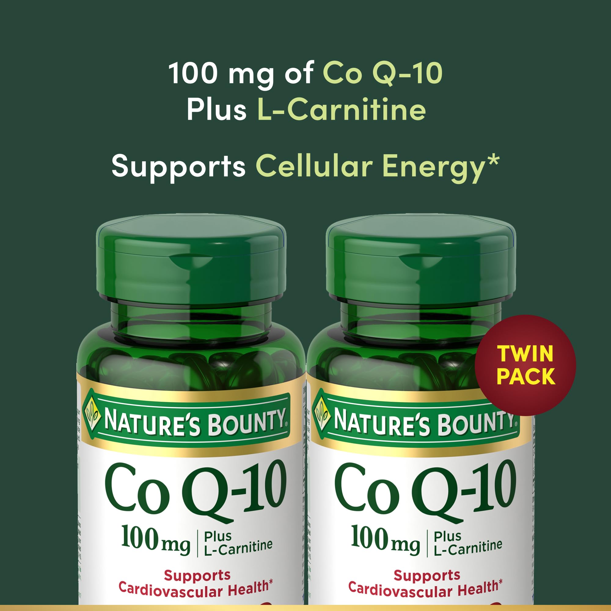 Amazon.com: Nature's Bounty CoQ10, Dietary Supplement, Supports Heart  Health, 100mg Plus L-Carnitine, Twin Pack, 120 Softgels : Health & Household