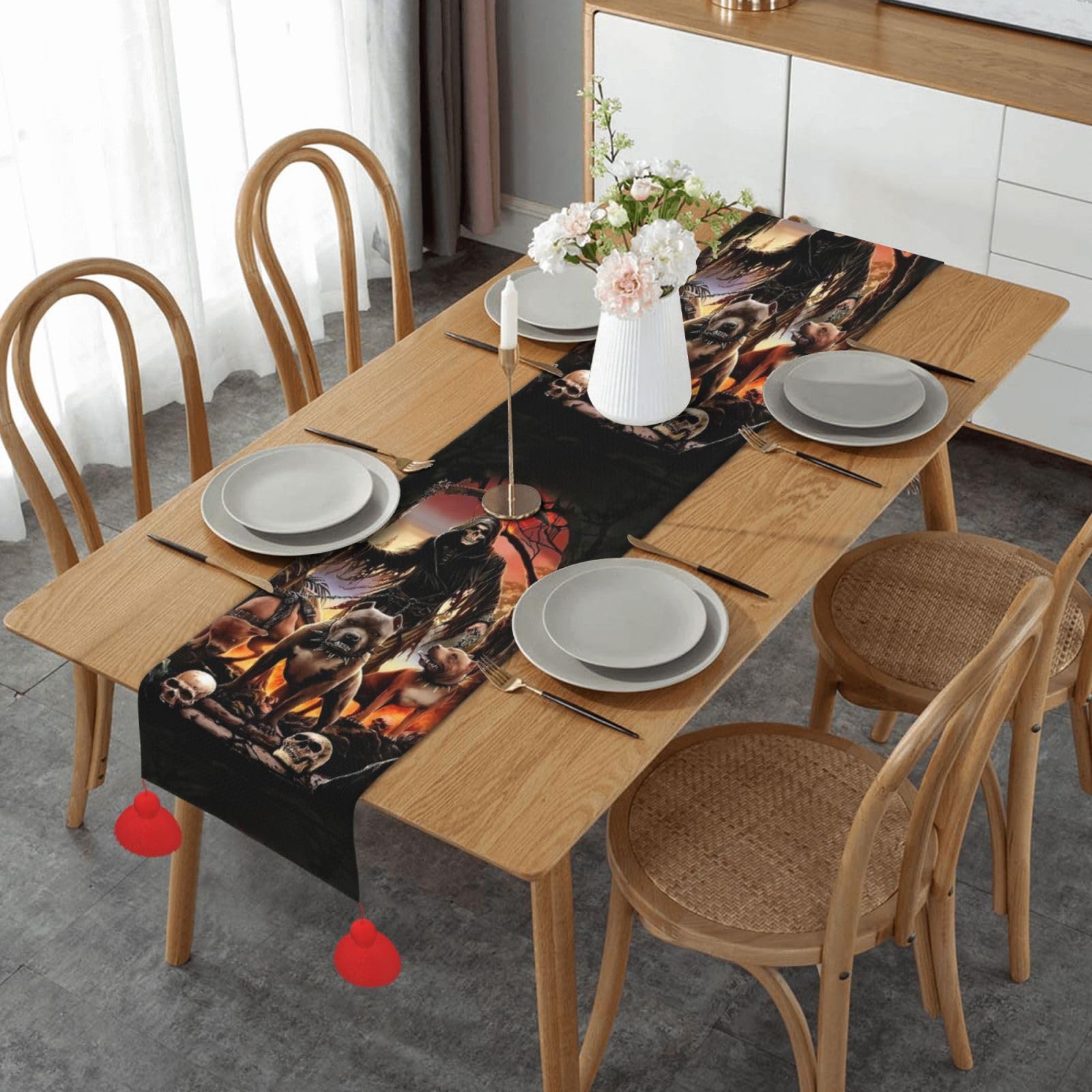 Chemin de table Faucheuse Cerberus pour décoration de table de Noël et repas de mariage