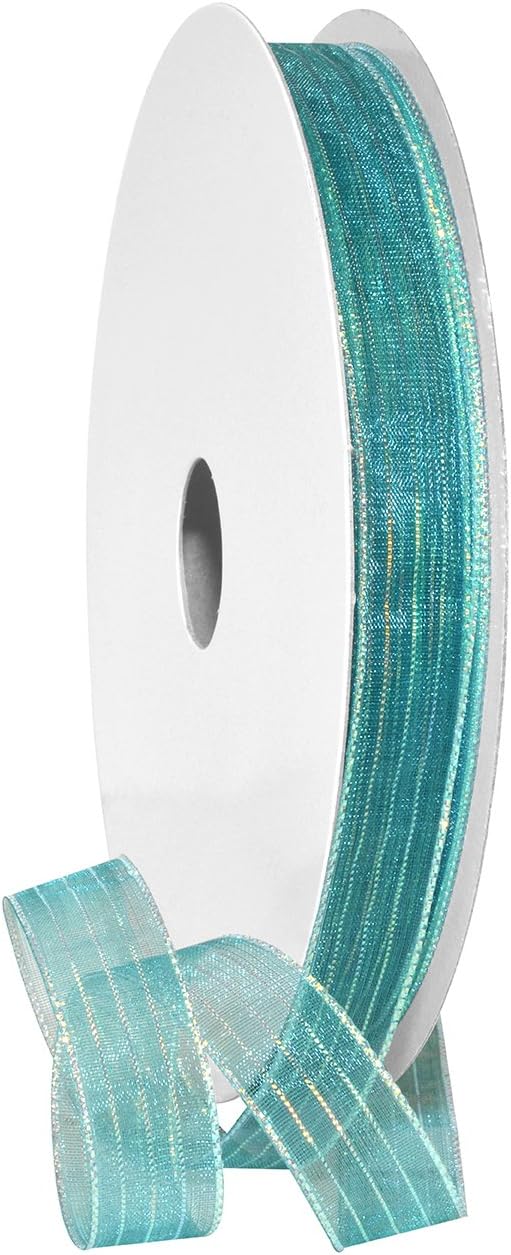 Morex Ribbon Harmony Metallic, Gift Wrapping, Wedding Decor, Bows, Sparkly Shimmer, 5/8" x 50 yd, Teal