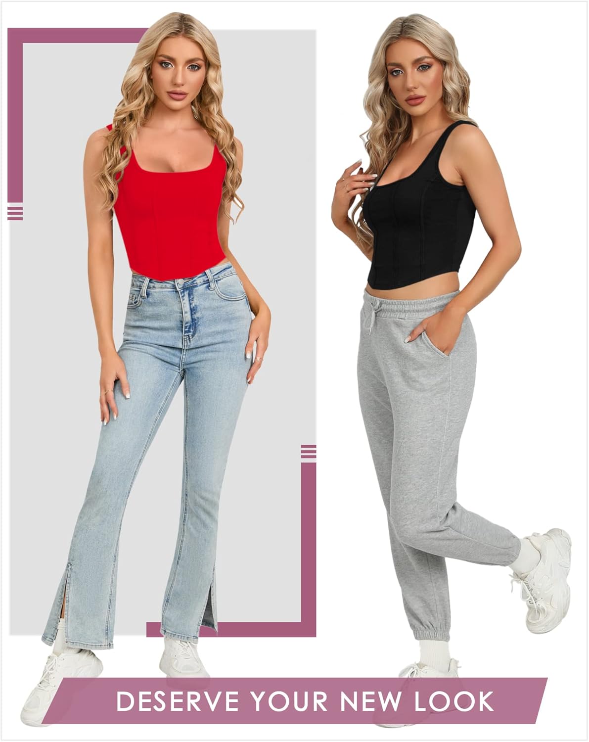 CLOZOZ Corset Tank Crop Top for Women Bustier Square Neck Sleeveless Sexy Going Out Trendy Summer Tops Red - Image 6