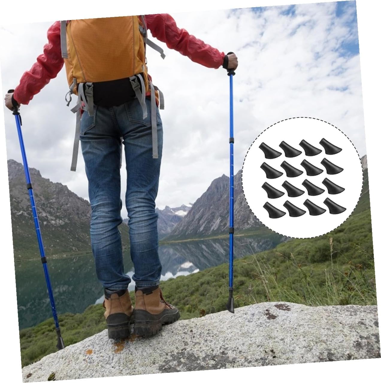 Wakauto 20pcs Non-Skid Trekking Pole Tips Protectors Walking Stick Foot Pads Crutch Feet Sleeves Sturdy Hiking Cane Replacement Accessories for Outdoor Use