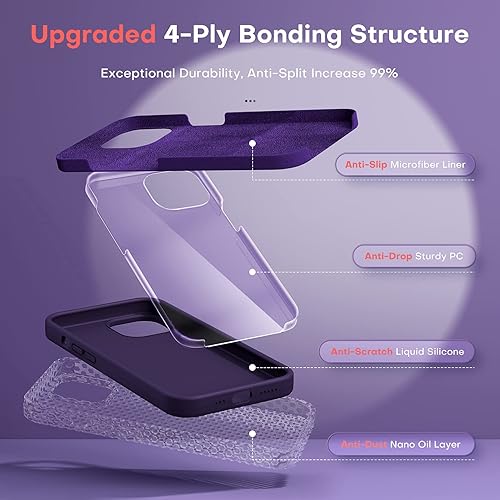 Miniatura 4 de TOCOL Funda 5 en 1 para iPhone 14, con 2 protectores de pantalla + 2 protectores de lente de cámara, funda delgada de silicona líquida para teléfono