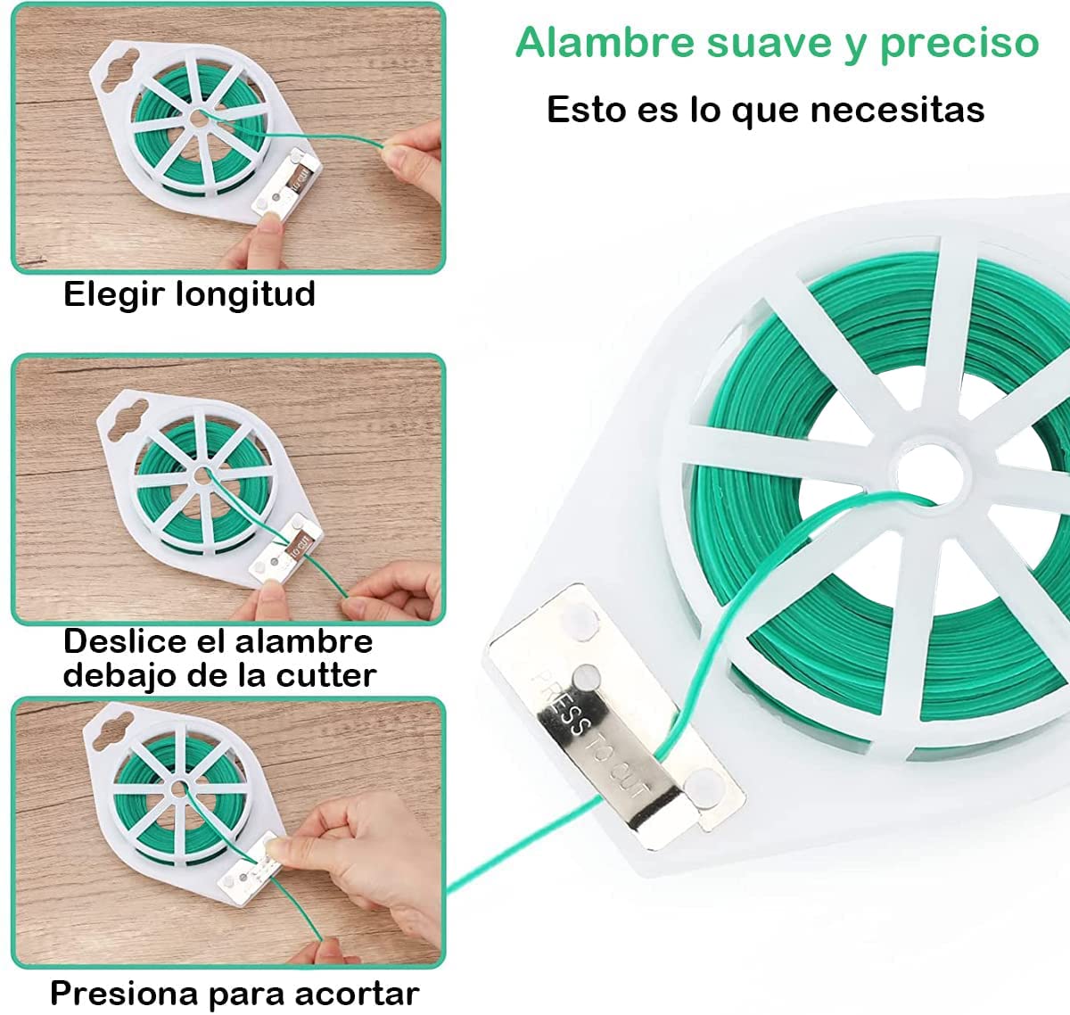 100 Metros Alambre de Jardín Recubierto de Plástico, Alambre Plastificado Verde, Lazos de Torcedura con Cortador Giratoria, Cuerda de Alambre para Sujetar plantas, Ideal para Jardín, Hogar