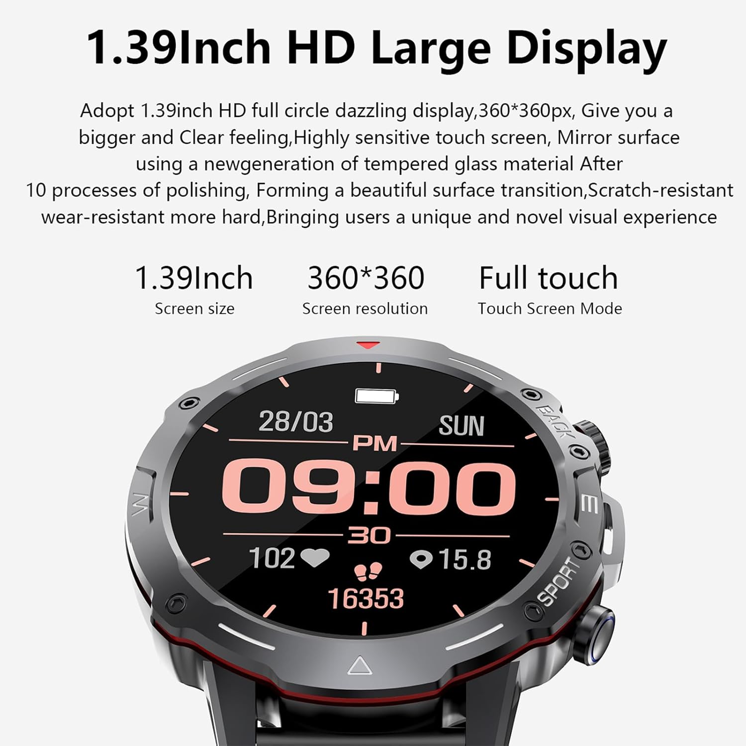 Military Smart Watches for Men Fitness Watch Fitness Tracker with Heart Rate Sleep Monitor Step Tracker Voice Assistant Waterproof for Android iOS