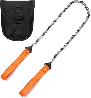 Handkettensäge 33 Zähnen 104 cm aus 65 Manganstahl inkl. Gürteltasche, Premium Survival Tragbare Kettensäge für Camping, Outdoor Zubehör (Orange)