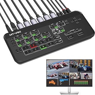 MT-VIKI HDMI Live Stream Switcher, Video Mixer Switch with Multi-View Preview Output & Audio Mixer & 3.5mm Audio, for OBS, YouTube