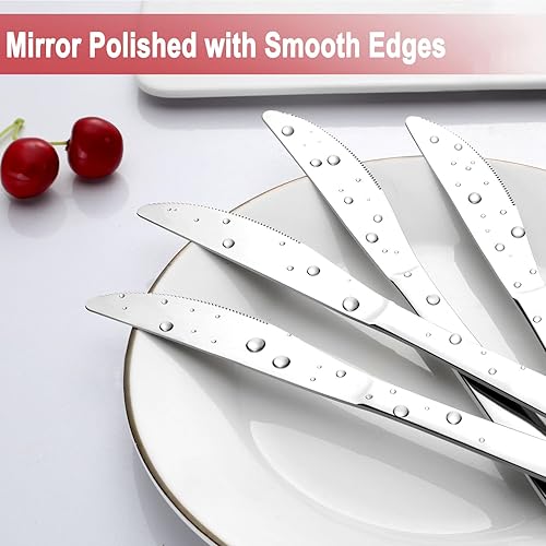 Vista 10 de Pleafind 16 cuchillos para carne, cuchillos dentados de 8.5 pulgadas, cuchillos de carne de acero inoxidable, cuchillo de carne para mesa, elegante