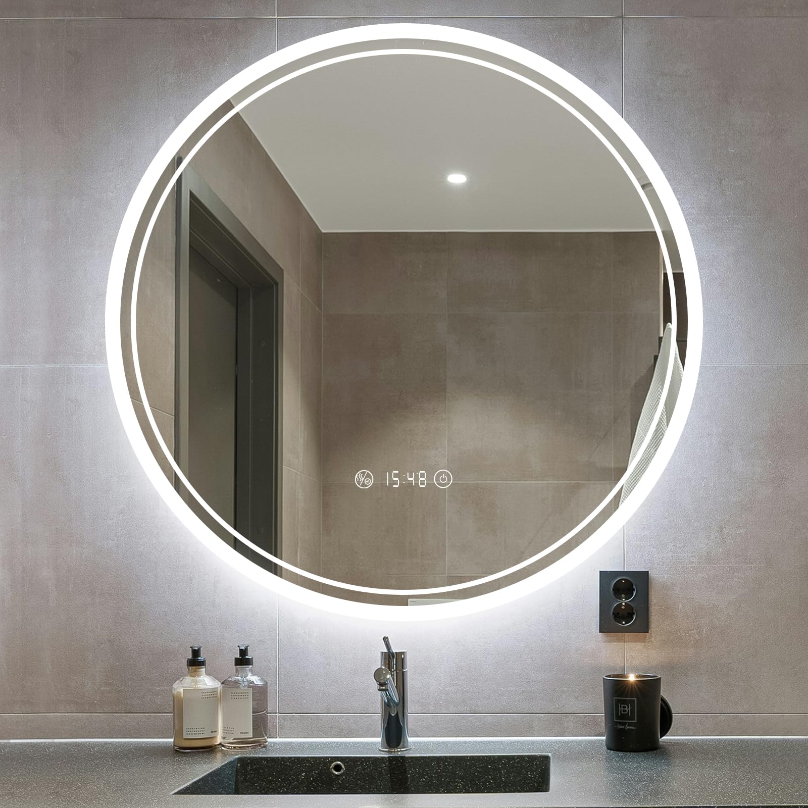 Miroir de salle de bain design rond LED Ø 50 cm haut de gamme