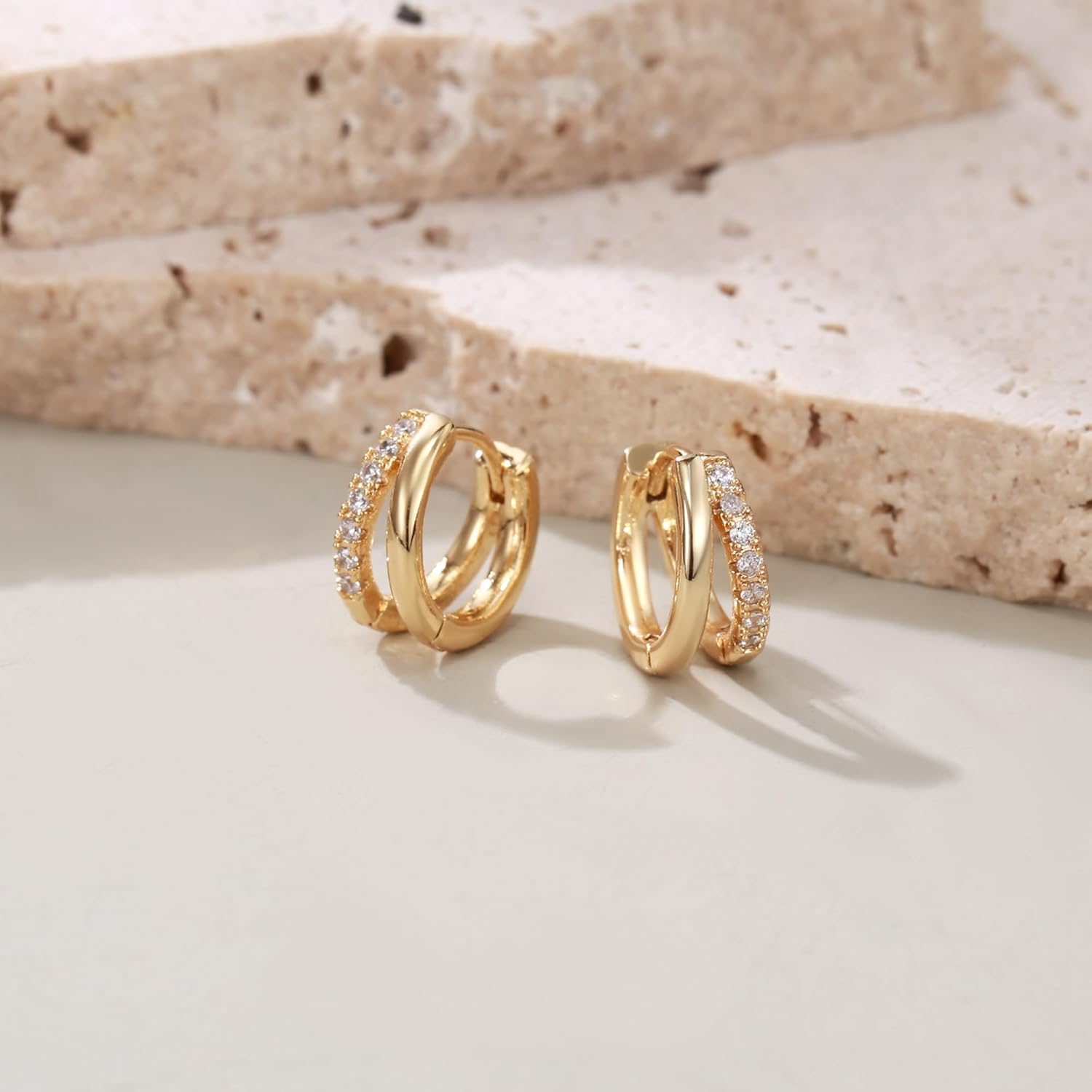 FANZE Gold Hoop Earrings, Huggie Hoop Earring for Women, 14k Gold Plated Silver with Cubic Zirconia Tiny Dainty - Image 5