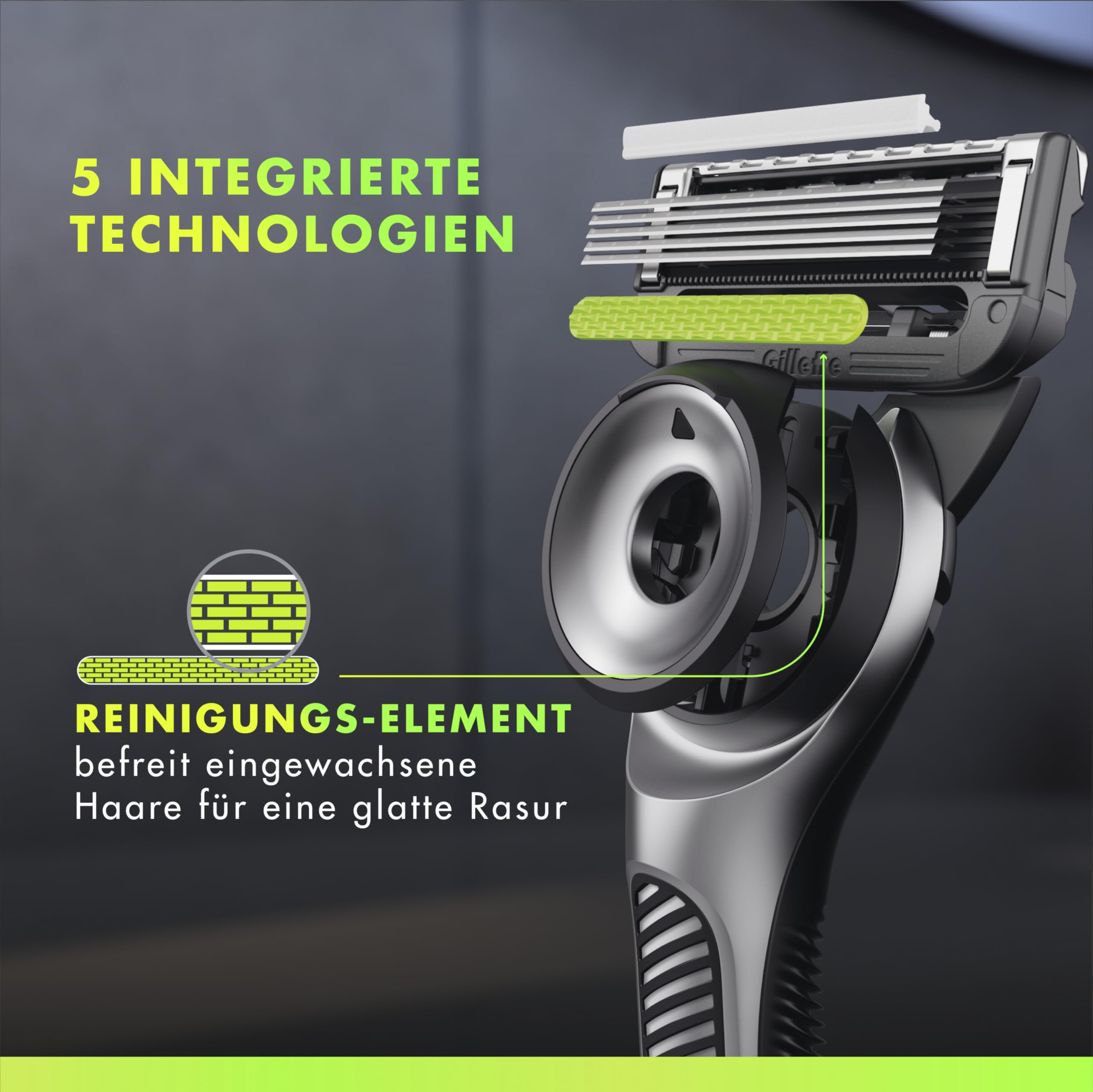 GilletteLabs Rasierer Herren mit Reinigungs-Element, Nassrasierer für Männer — Inkl. 1 Handstück, 5 Ersatzklingen und Magnetischer Dock — Edelstahl, Grau