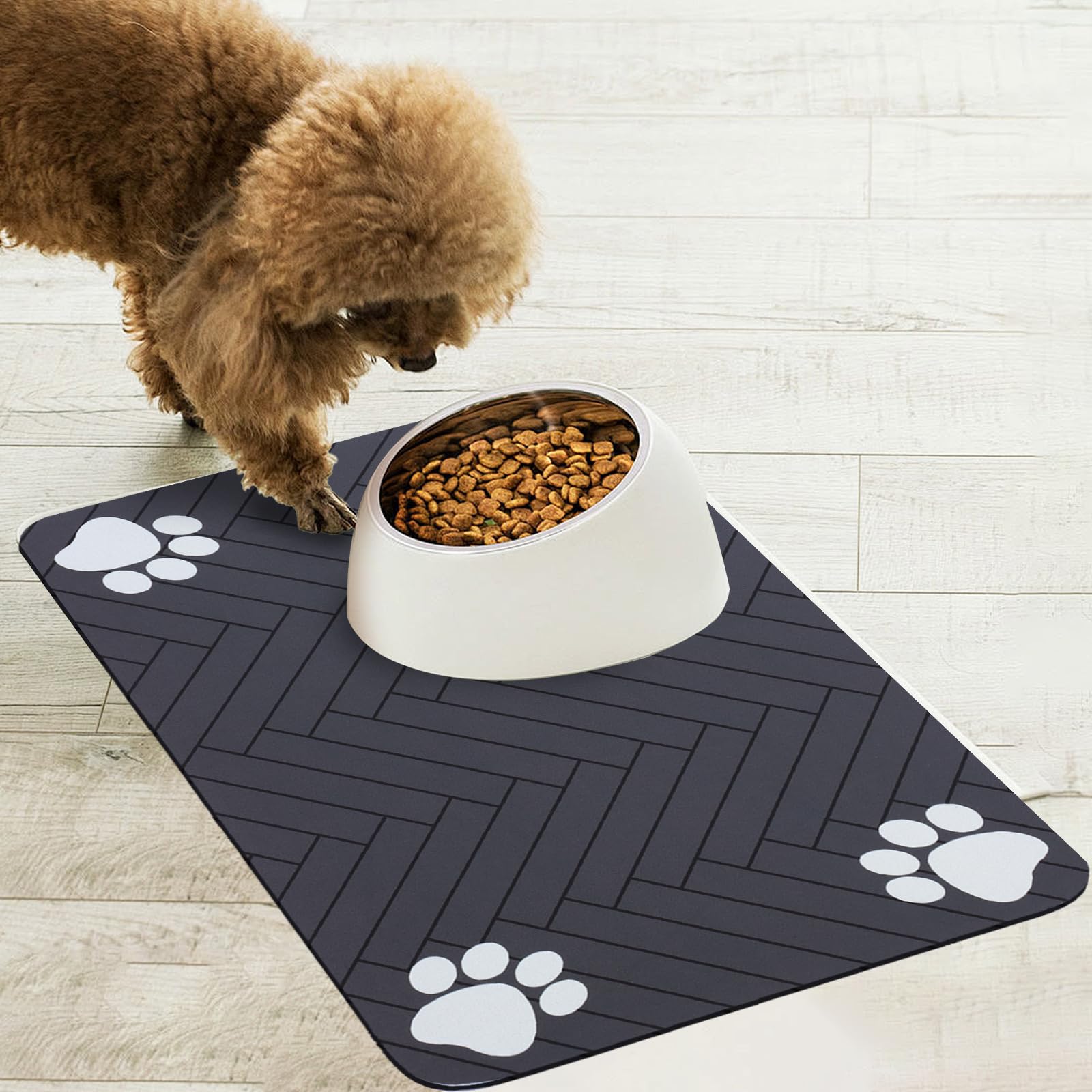 Tapis Gamelle Chien/chat 60x40 Cm - Terre De Diatomée Super Absorbant - Antidérapant, Lavable, Séchage Rapide - 3