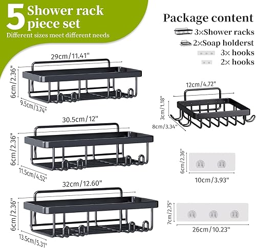 Miniatura 6 de Organizador de ducha adhesivo, paquete de 5 organizadores de baño de acero inoxidable a prueba de óxido y almacenamiento, organizador de baño de