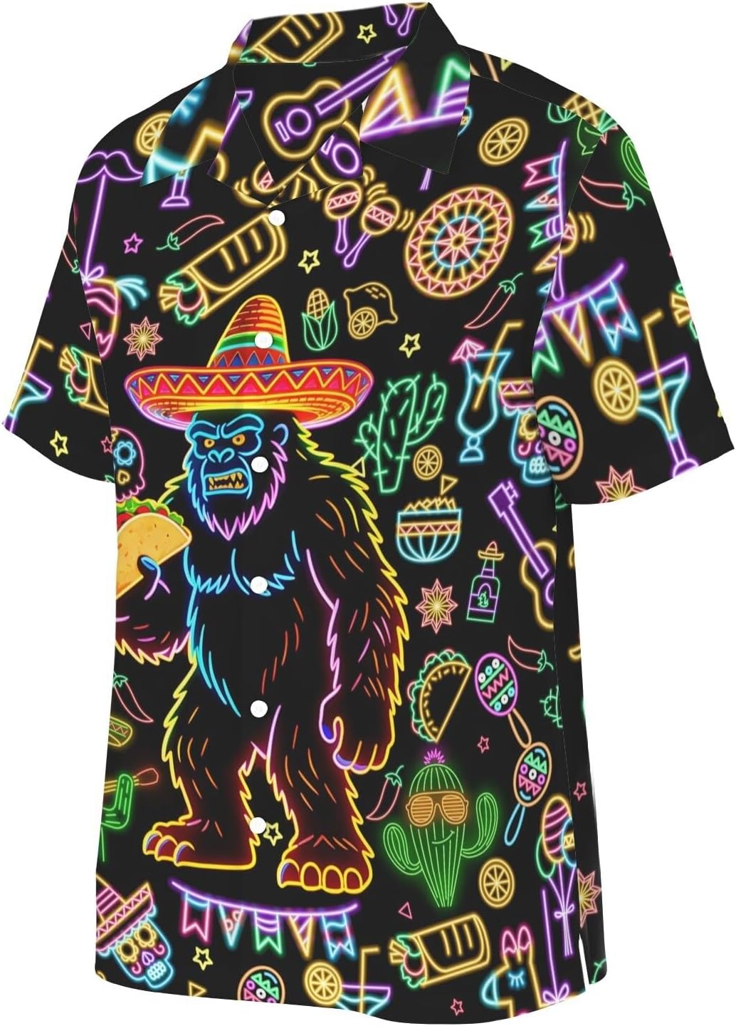 HUGLAZY Funny Bigfoot Hawaiian Shirt for Men 4th of July Outfit Button Down Short Sleeve Party