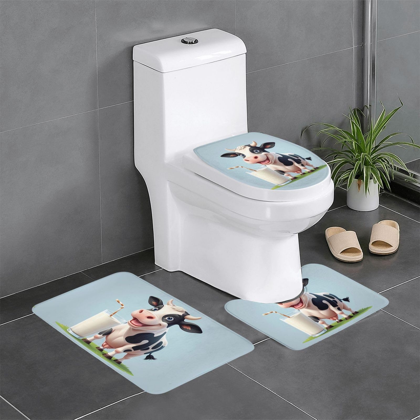 Tapis de salle de bain antidérapants lot de 3 tapis de contour WC et tapis ovale noir et blanc