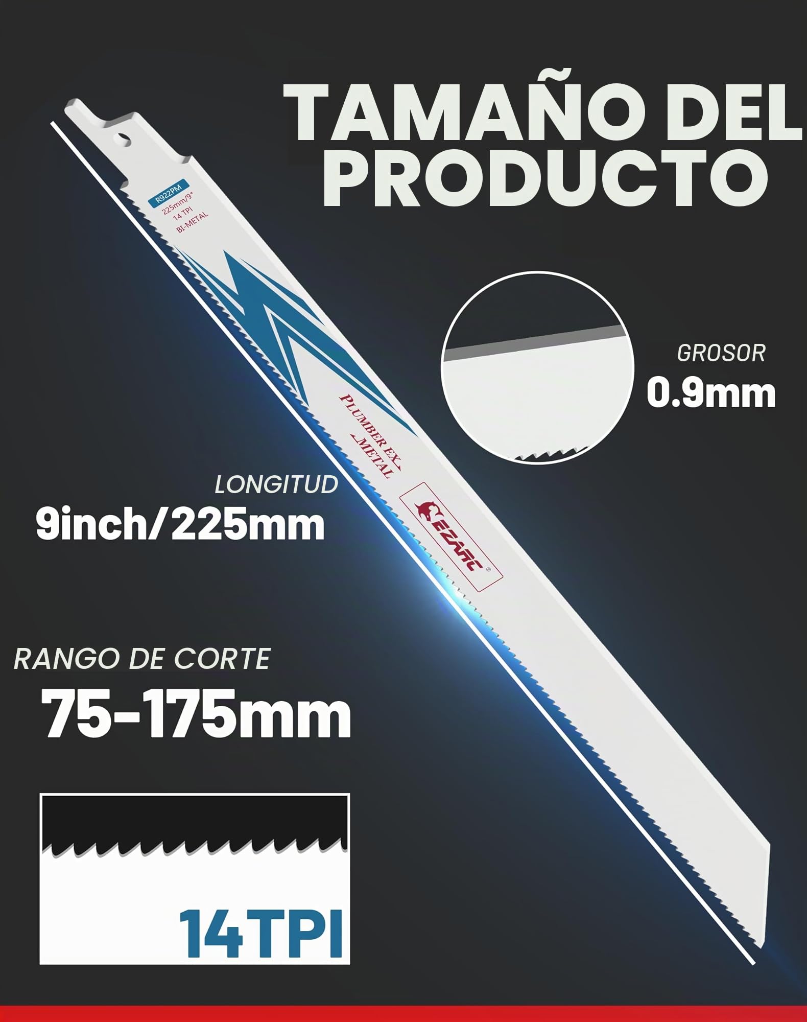 EZARC Hojas de sierra sable Bimetálica Cobalt R922PM 225mm 14TPI puede Cortar Metales - 5 piezas
