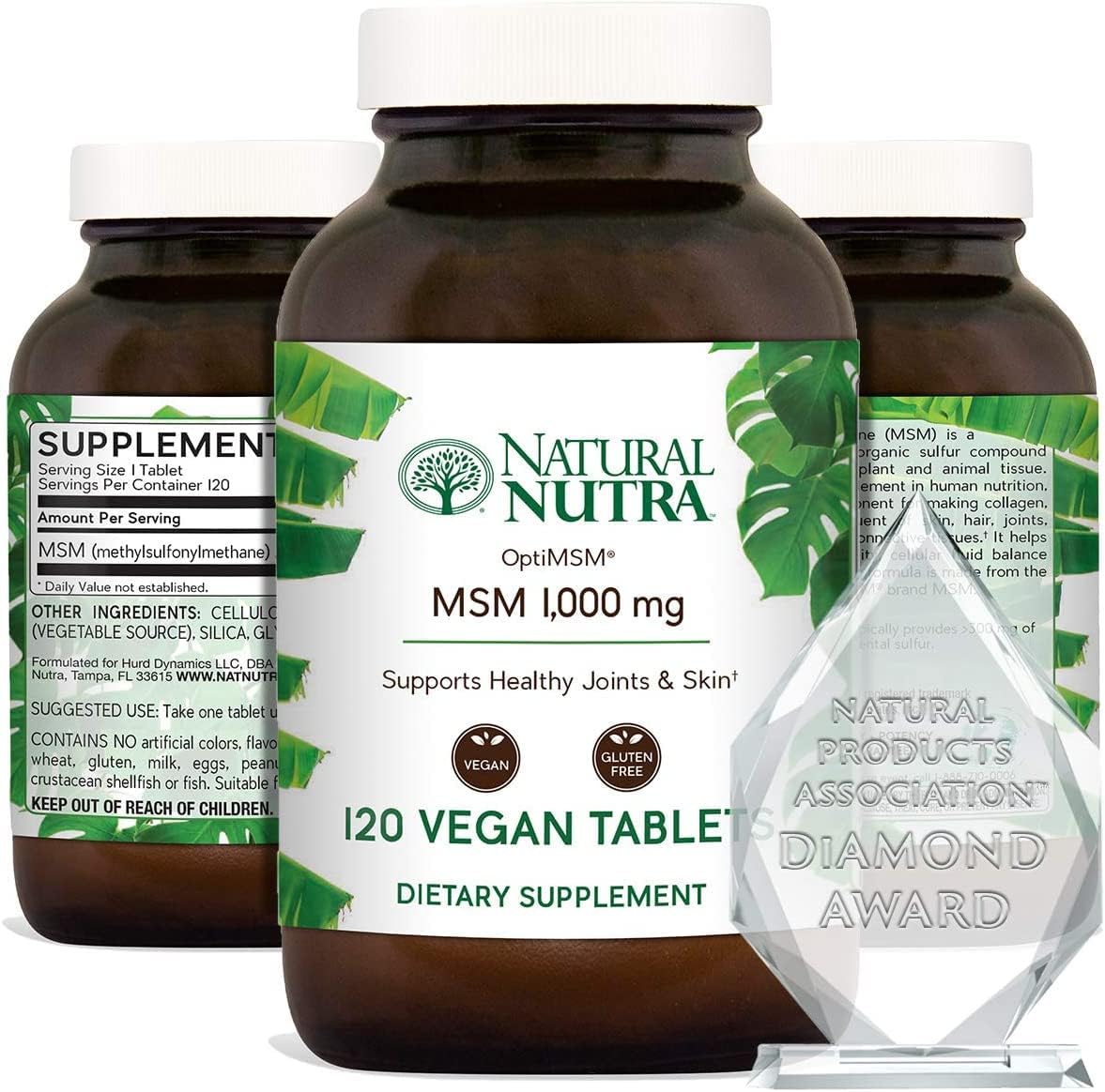 Natural Nutra OptiMSM with Methylsulfonylmethane, Pure MSM Supplement with Sulfur, Prevent Thinning Hair, Wrinkles, Increase Joint Flexibility and Bone Health, 1000 mg, 60 Vegan Tablets : Health & Household