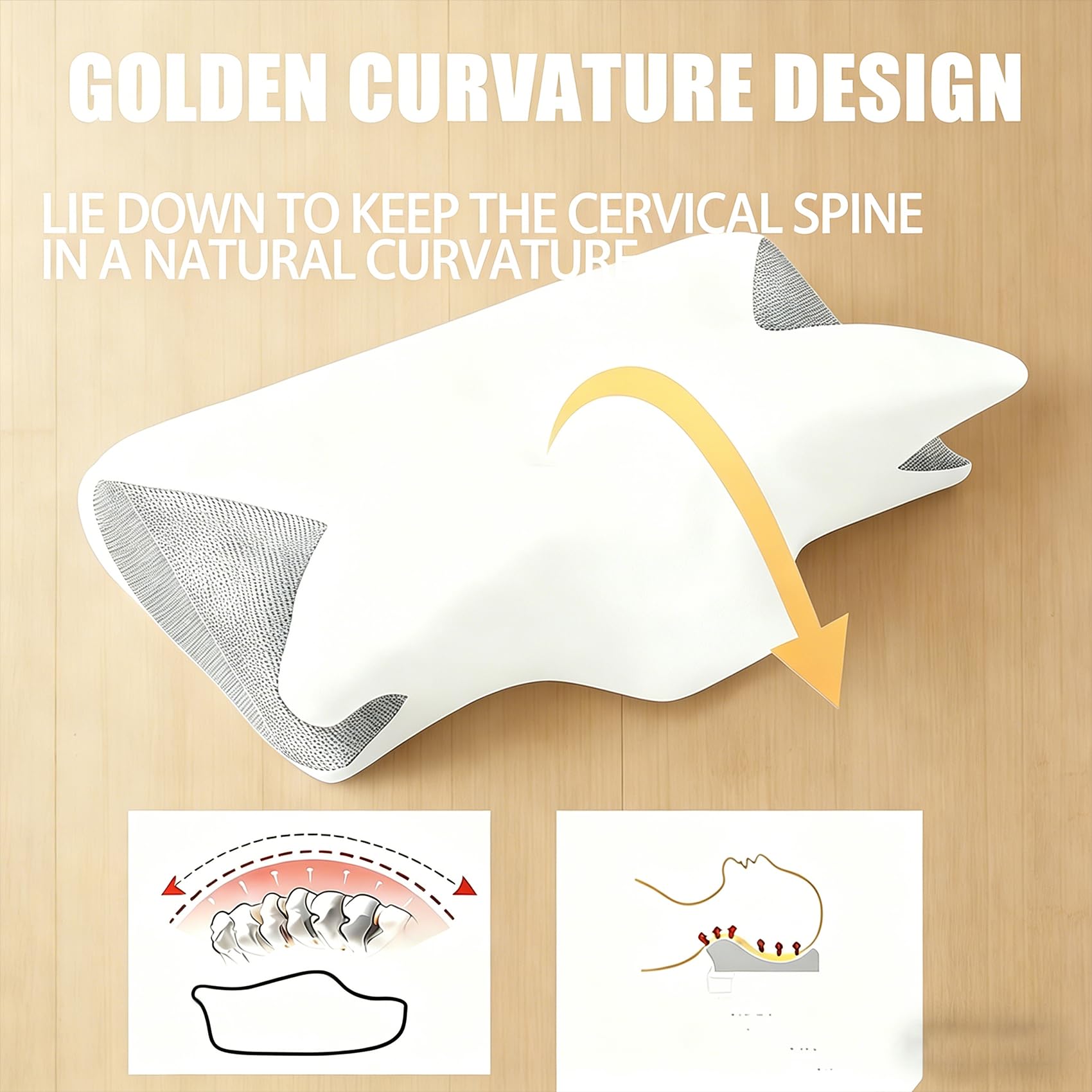 Generisch Kissen Original, Pillow, Ergonomisches, OrthopäDisches Nackenkissen Aus Memory-Schaum – Bietet UnterstüTzung FüR Seiten-, RüCken- Und Bauchlage, Waschbar (Black)
