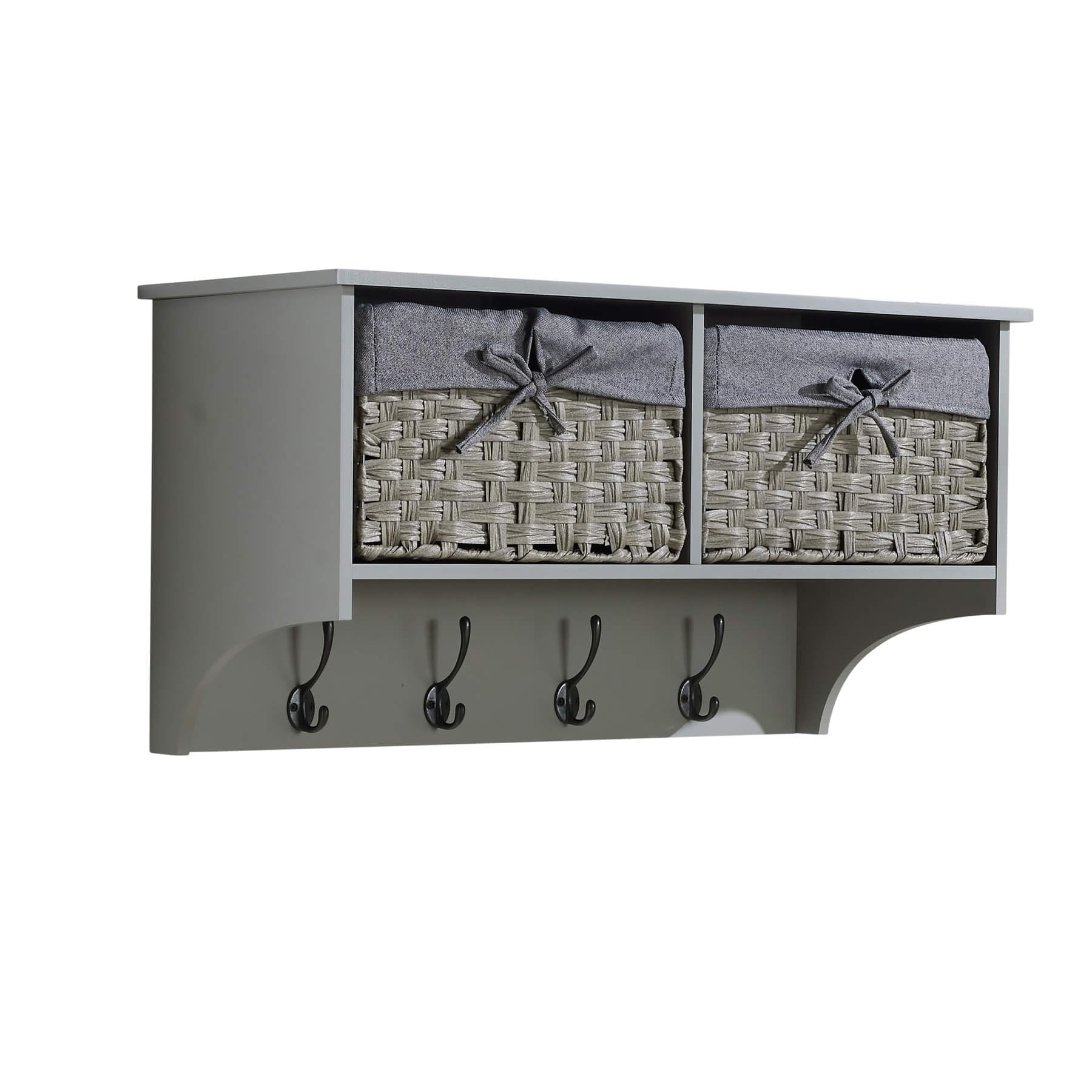 Home SourceMalibu Coat Hook 2 Grey Wicker Storage Baskets Wall Mounted Hallway Furniture