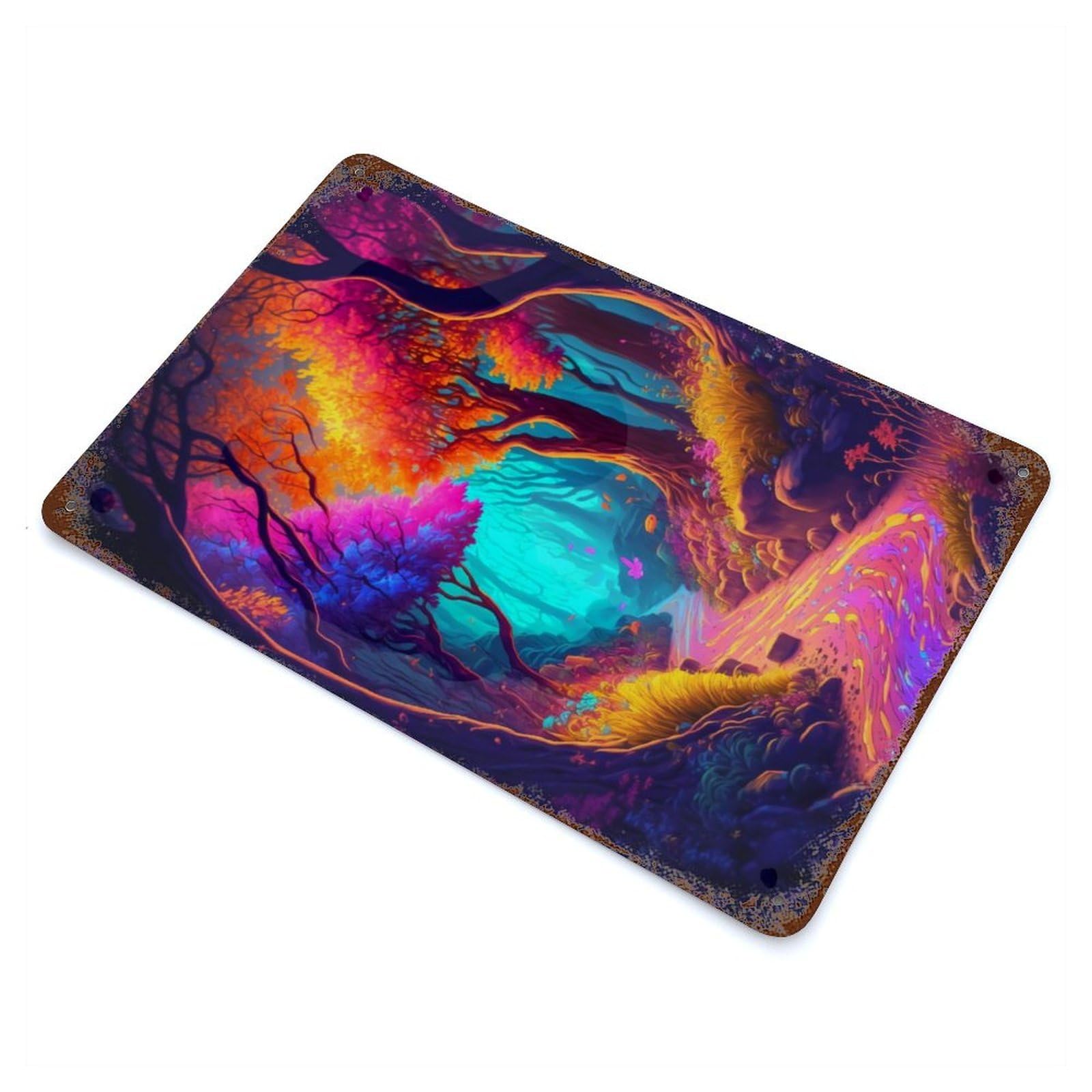 Psychedelic Art 11.8"x7.9" Rust Effect Tin Sign, Rustic Home Decor for Office, Studio And Wall Decor