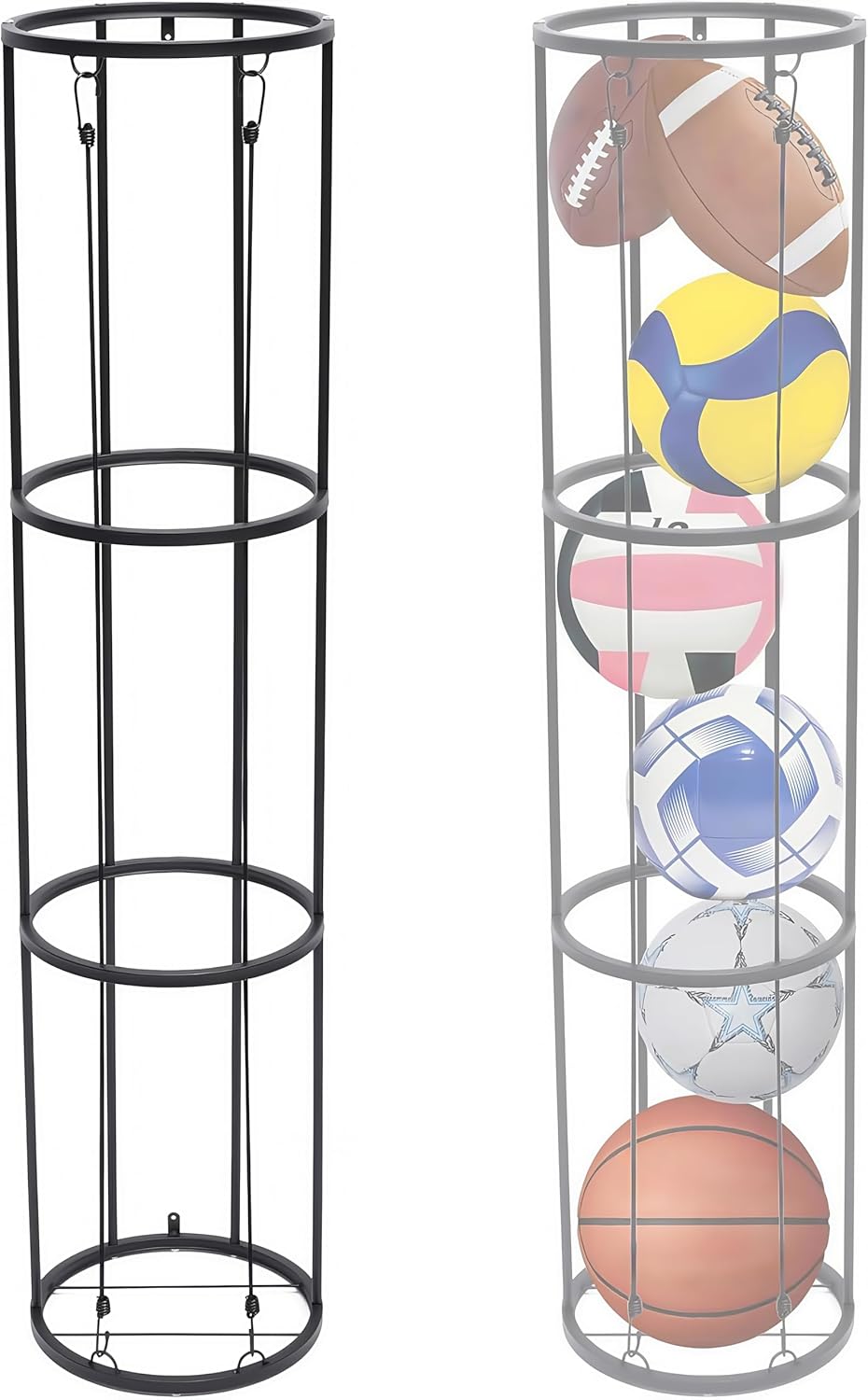3 Layer Garage Ball Storage Rack, Wall-Mounted Basketball Holder, Space Saving Vertical Ball Rack for Soccer, Volleyball, Football Easier Access Ball Organizer, for Garages, Gym and Home