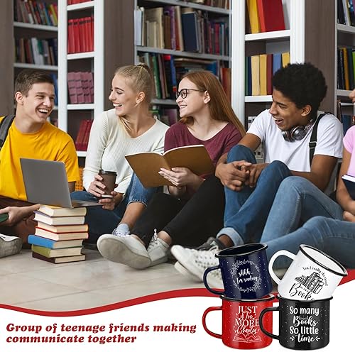 Miniatura 7 de Zhehao Regalos para amantes de los libros, taza esmaltada de 12 onzas con asa, regalo de Navidad para profesores, tazas de estudio de la biblioteca,