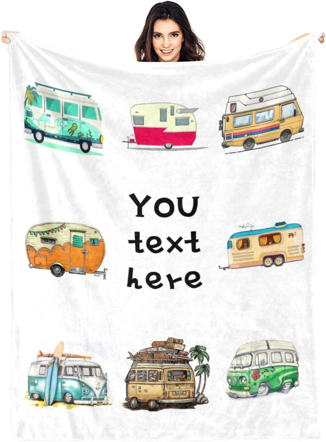 Personalized Camping Themed Blanket with Names, Custom Camper Throw Blanket RV