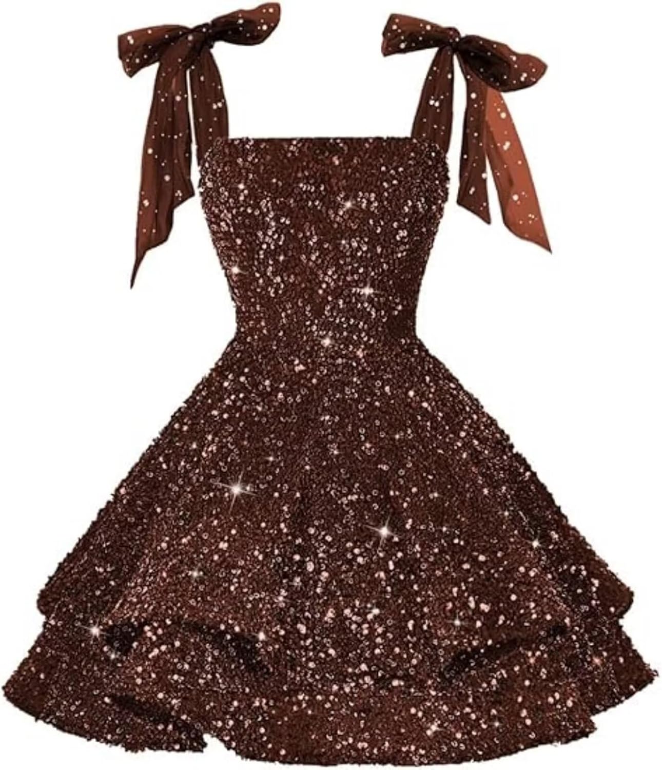 Sparkly Sequin Homecoming Dresses Bow Tiered Cocktail Dress Spaghetti Straps Short Prom Dresses for Teens