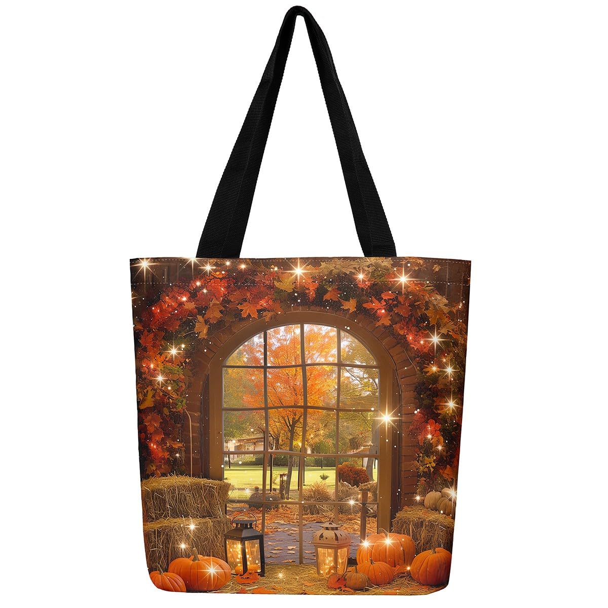 Homewish Fall Decor Canvas Bag Autumn Harvest Theme Tote Bag Happy Fall Y'All Reusable Grocery Bag Rustic Pumpkin Print Shopping Bag Fall Decor Thanksgiving Day Gifts Canvas Tote Bag