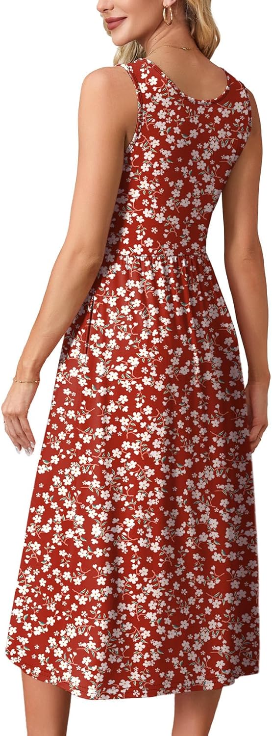 WIHOLL Summer Dresses for Women Flowy Casual Midi Dress Beach Vacation Sundresses with Pockets - Image 5