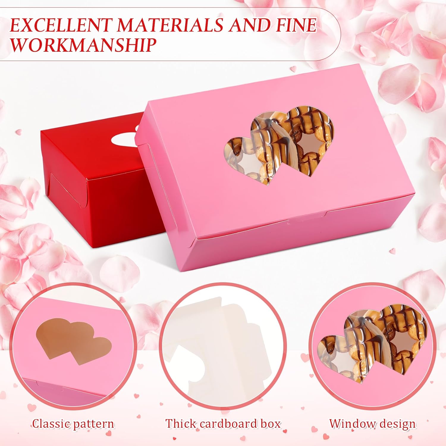 Tenceur 120 Pcs Valentine's Day Bakery Treat Boxes 9'' x 6'' x 3'' Large Cookie Boxes Bulk with Window Heart Shaped Gift Packaging Valentine Treat Containers for Pastry Cupcake Candy Dessert Party