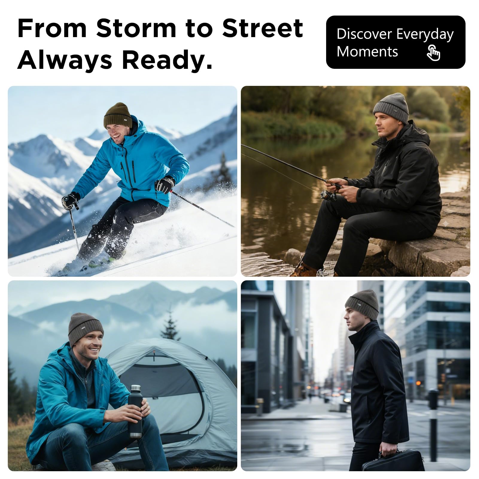 TOP-EX XL/XXL 50%-100% Merinowolle Beanies Mützen Herren Fleece gefüttert Strickmütze Warme Wintermützen Bündchen Beanie