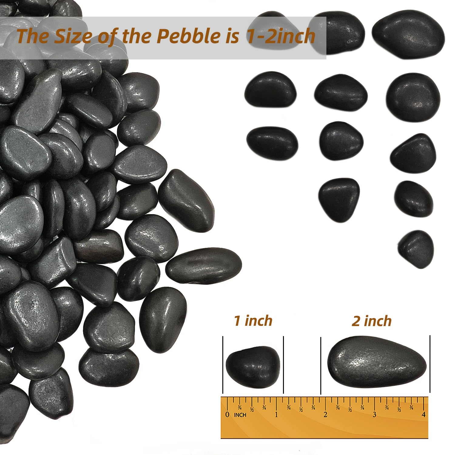 45LB Black River Rocks for Landscaping 1-2 Inch Natural Polished Stones Decorative Pebbles for Plants Vases Aquarium Large Outdoor Garden Rocks